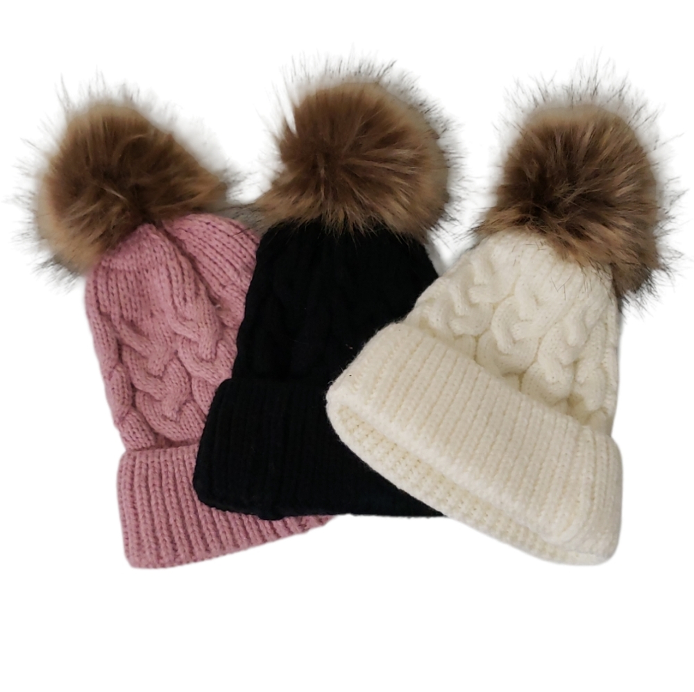 Little Girls Pompom Beanie 3pc NWT